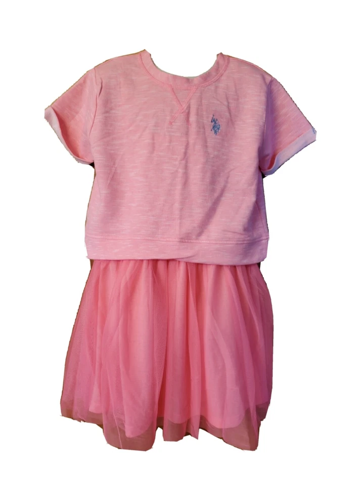US POLO ASSN Niñas 6 Vestido Rosa 2 Piezas Tutú Neón Tul Falda LK NU Foto 2 de 4