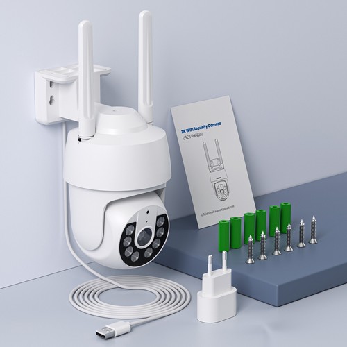 2K Überwachungskamera Aussen-WLAN IP Kamera 360° PTZ 3MP Kamera Nachtsicht Weiß - Bild 10 von 10