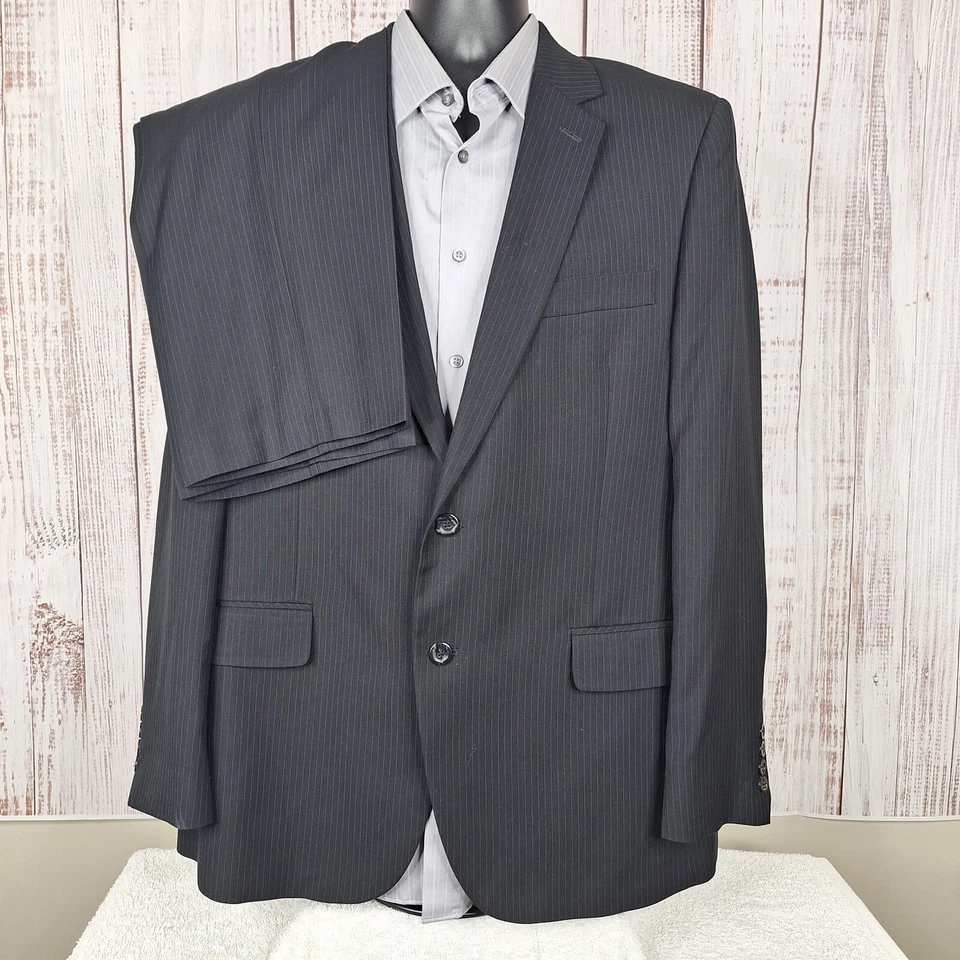 John Bartlett 2 Piece Suit Mens 44R 36x30 Gray Pinstripe Single Vented - Image 2 of 4