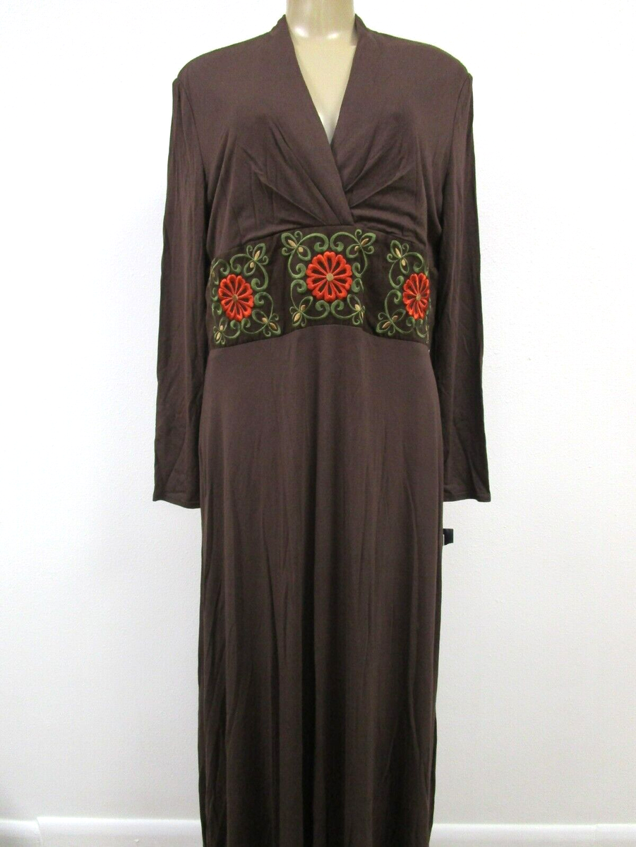 Floral Embroidered Dress Jessica Howard Brown Long Sleeve V Neck Size 14 NWT Floral Embroidered Dress Jessica Howard Brown Long Sleeve V Neck Size 14 NWT