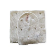 Victoria's Secret Women's Knit Winter Scarf & Hat Set Crystal Studs Cream