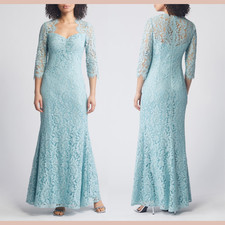 NEW $278 Eliza J [ PLUS 14W ]  3/4-Sleeve Floral Lace Trumpet Gown Sage #S2055