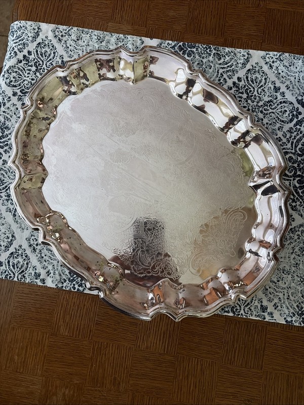Vtg Leonard Silver Plate EP Footed Serving Tray Hallmarked 14" × 11" Granny Core