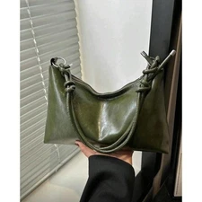 Chic Olive Green Shoulder Bag Women's Faux Leather Knot Accent Hobo Bag