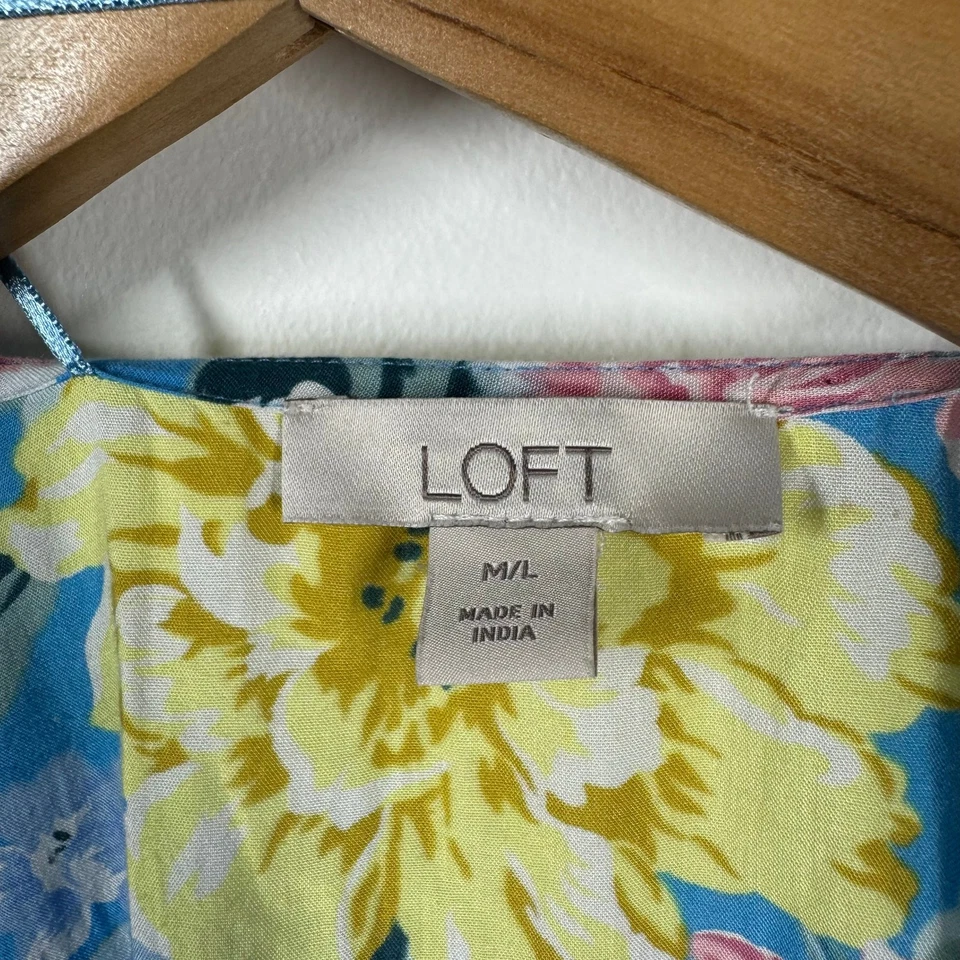 Kimono Ann Taylor Loft Mujer M/L Azul Floral Cubrimiento Costero Boho Festival Foto 3 de 4