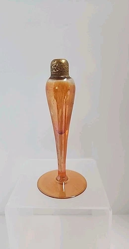 Antique SIGNED DeVilbiss Perfume Bottle Marigold Blown Glass w/ Brass Gold Top 