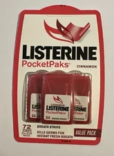 Listerine Cool Heat PocketPaks Cinnamon Breath Strips 3 Pack = 72 Strips Sealed
