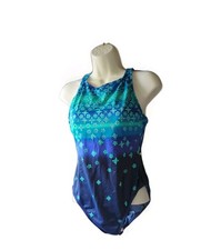 Women's Onepiece Beach Cabana Swimsuit Blue  Navy Colors Size 16W Built In Bra