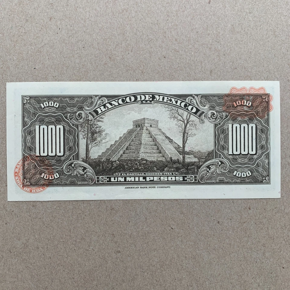 Chichen Itza 金字塔 罕见 墨西哥 1000 比索钞票 1977 年 Cuauhtemoc 货币 — 第 4/4 张图片