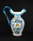Fenton Glass Aqua Blue Crest Spiral Optic 90th Anniv Pitcher Signed Bill & Frank