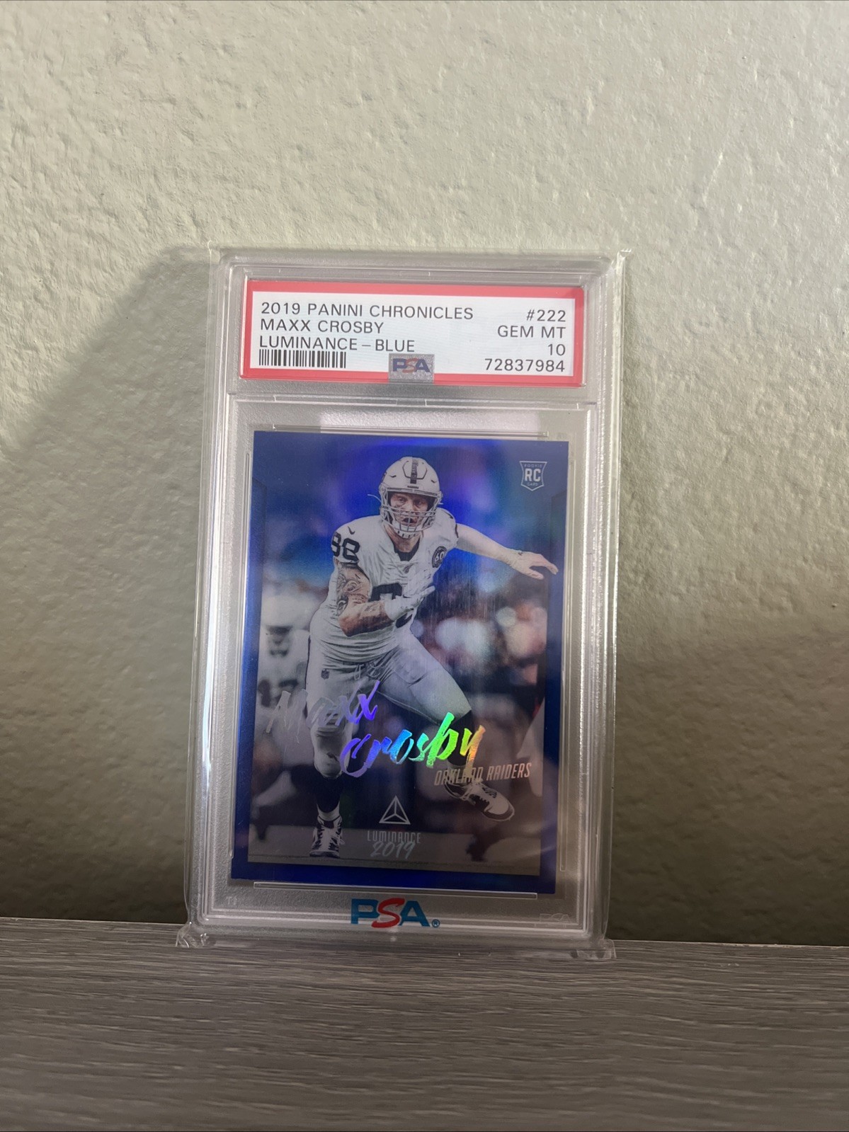 2019 Panini Chronicles Luminance Blue #222 Maxx Crosby /75 True Rookie PSA 10