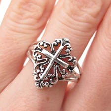 925 Sterling Silver Vintage Ornate Cross Oxidized Ring Size 10