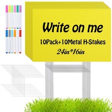10 Pack 24x16 Inch Waterproof Corrugated Plastic Yard Signs with Stakes - Yel...