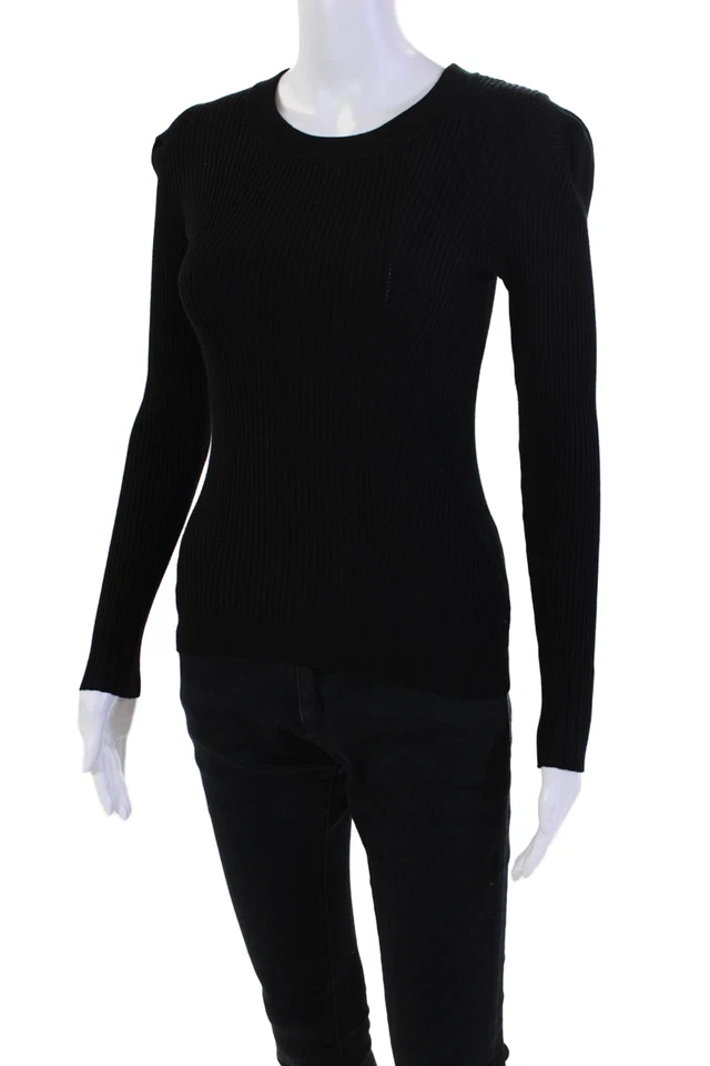 Top tejido 525 America para mujer manga larga texturizado cuello redondo negro talla XS Foto 2 de 4