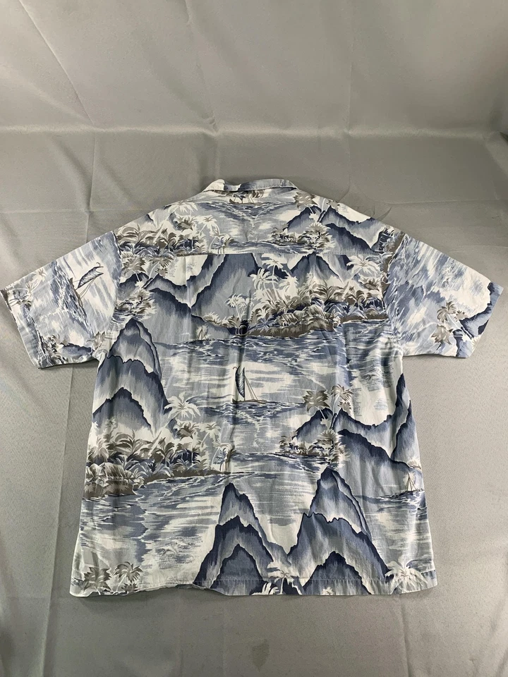 Rusty Shirt Mens Large Blue Gray Hawaiian Aloha Button Up Camp Short Sleeve - Image 2 of 4