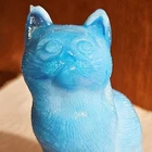 Vintage Mosser Sitting Cat Figurine ~ Blue Milk Glass ~ early 1976 Version READ
