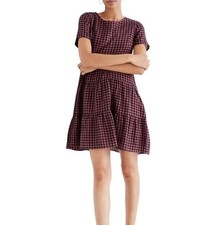 Madewell womens S tiered mini gingham print dress western boho academia farm
