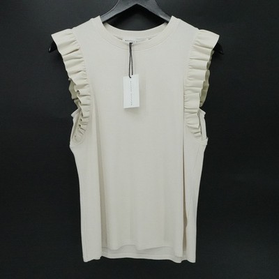 Melissa Nepton Juna Top Womens Small Cream Ruffle Sleeve Ribbed Tank Blouse