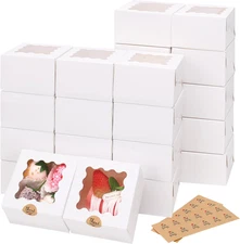 Bakery Boxes with Window, 24pcs 4x4x2.5 Inches Bakery Boxes with Stickers for Sm