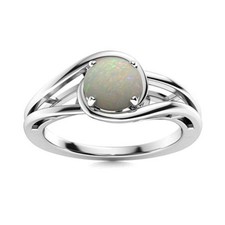 Solitaire 5MM Round Opal Split Shank Women Wedding Ring 925 Sterling Silver