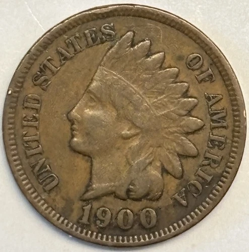 1900 Indian Head Penny - VF CONDITION - Full LIBERTY - Bold Shield & Wreath