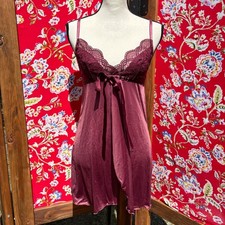 Y2K Burgundy Lace Bodice Open Front Babydoll Coquette Fairy Cami Chemise Size M