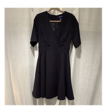 Héroines Navy Red Polka Dot Fit & Flare Dress Size 40 Lined Cottage Artsy
