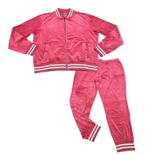 Womens 2 Piece Velour Zip Jacket w Joggers Pants Lounge Set X-Large Size Pink