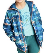 LANDS END Packable Hooded Rain Jacket/Windbreaker Teal Camo Full Zip Size M/8