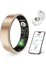 Gold Smart Ring Activity Tracker Bluetooth Wireless Pedometer with Charging Case