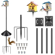 Smart Bird Feeder Pole Stand Round Squirrel Baffle - High 79in Black