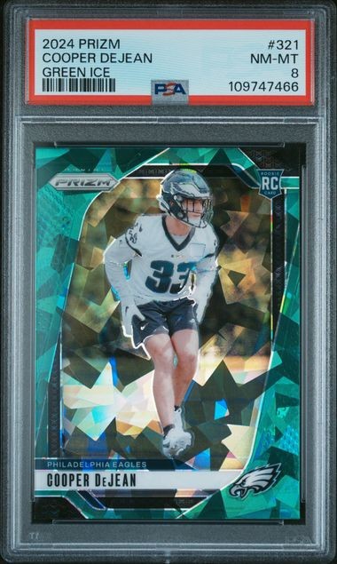 2024 Panini Prizm Green Cracked Ice Cooper DeJean #321 Rookie RC Eagles SSP