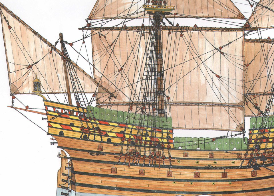 VINTAGE HISTORICAL SAILING SHIP PRINT ~ SPANISH CARRACK AZORES PATROL ...