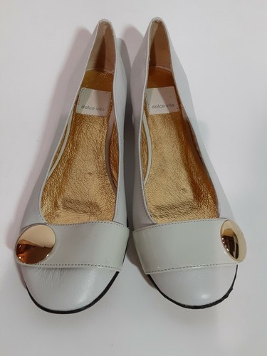 Dolce Vita Ivory Off White Leather Flats Slip On Shoes Gold Button Size 6. New - Picture 5 of 8