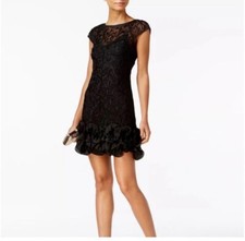Guess Womens Floral Lace Ruffled Hem Sheath Dress Black Size 4