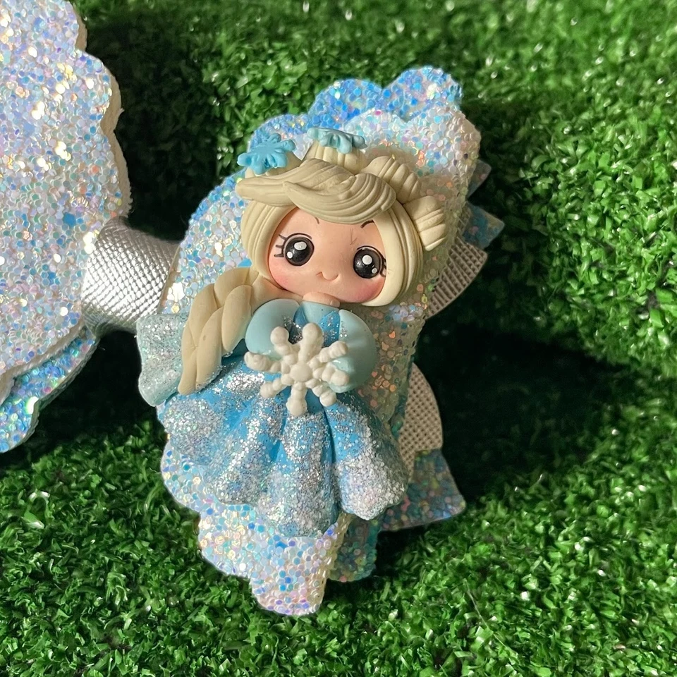 Frozen Inspired Princess Elsa Glitter Snowflake Hair Clay Bow Clip Girls NEW - Image 3 of 4