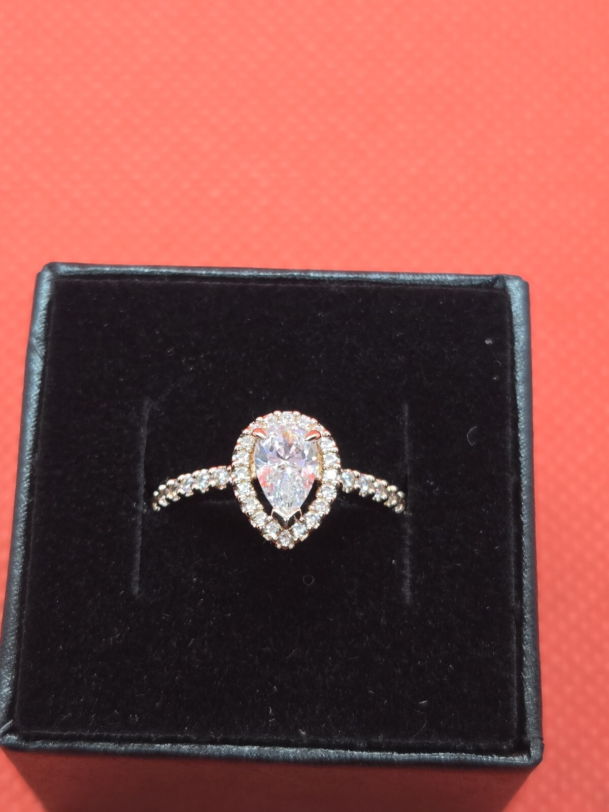 Pandora Rose Gold Plated Radiant Teardrop Ring # 186251CZ-50 - Ring Size 5