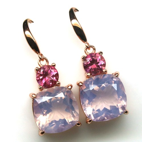 Orecchini In Quarzo Lavanda E Topazio Mistico Rosa In Argento 925 E Oro Rosa - Foto 2 di 4