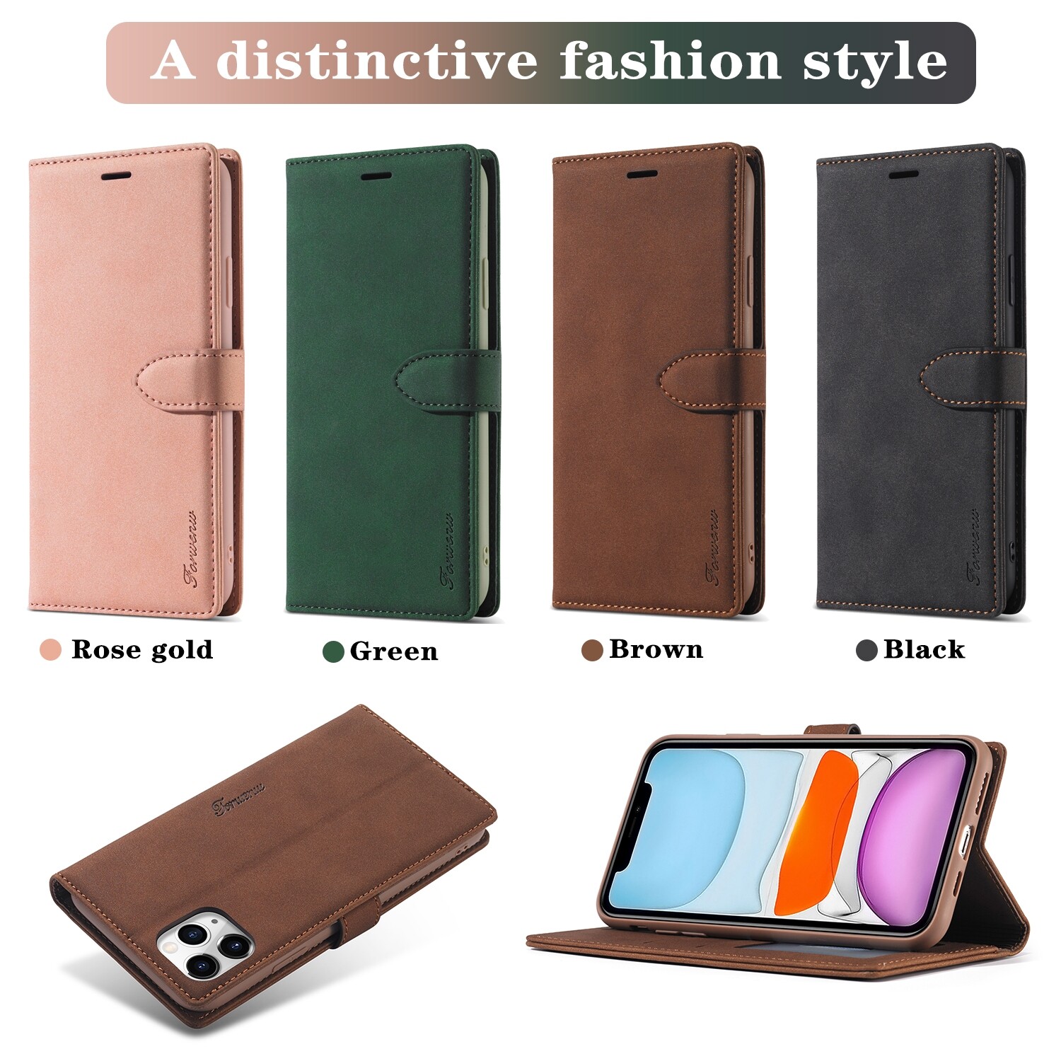 Stylish Leather Card Slot Flip Case for iPhone 15 14 13 12 11 Pro Max