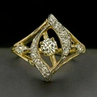 14K Yellow Gold Over Geometric Late Art Deco Vintage Ring 1 Ct Simulated Diamond