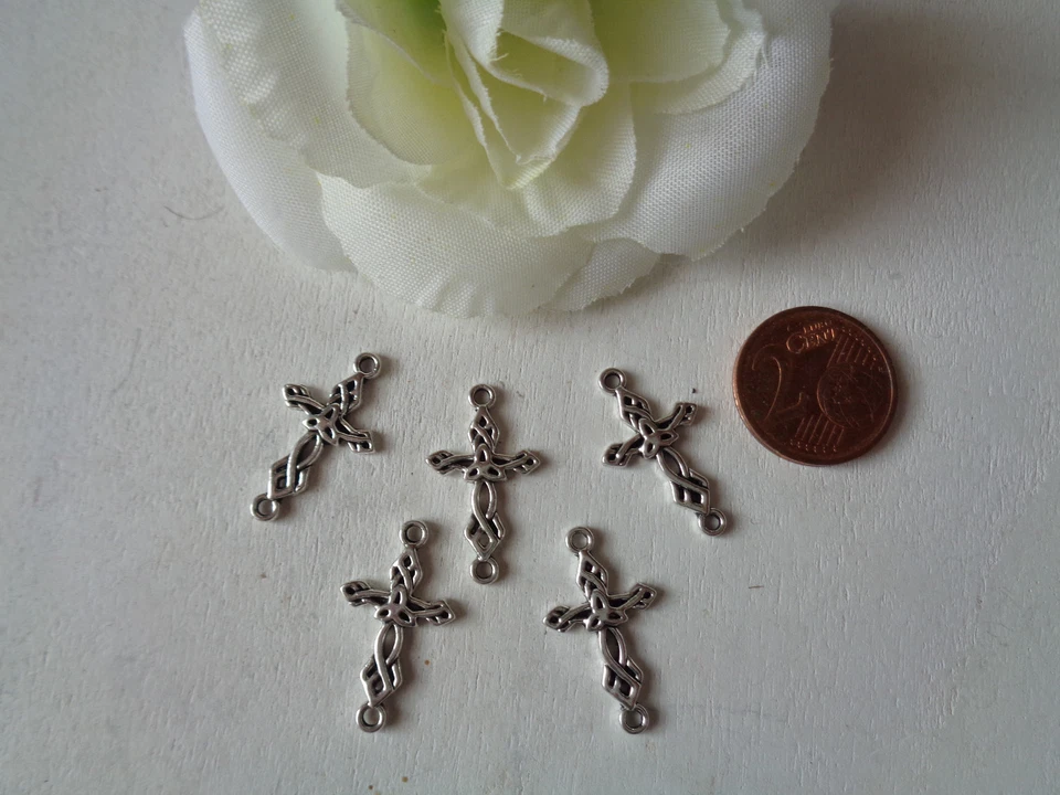 5 antik silberne Anhänger "Kreuz" Modeschmuck Basteln