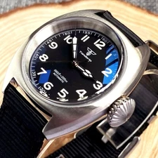 20ATM Black Dial 36mm Double Domed Sapphire Glass NH35A Auto Men Watch Big Crown