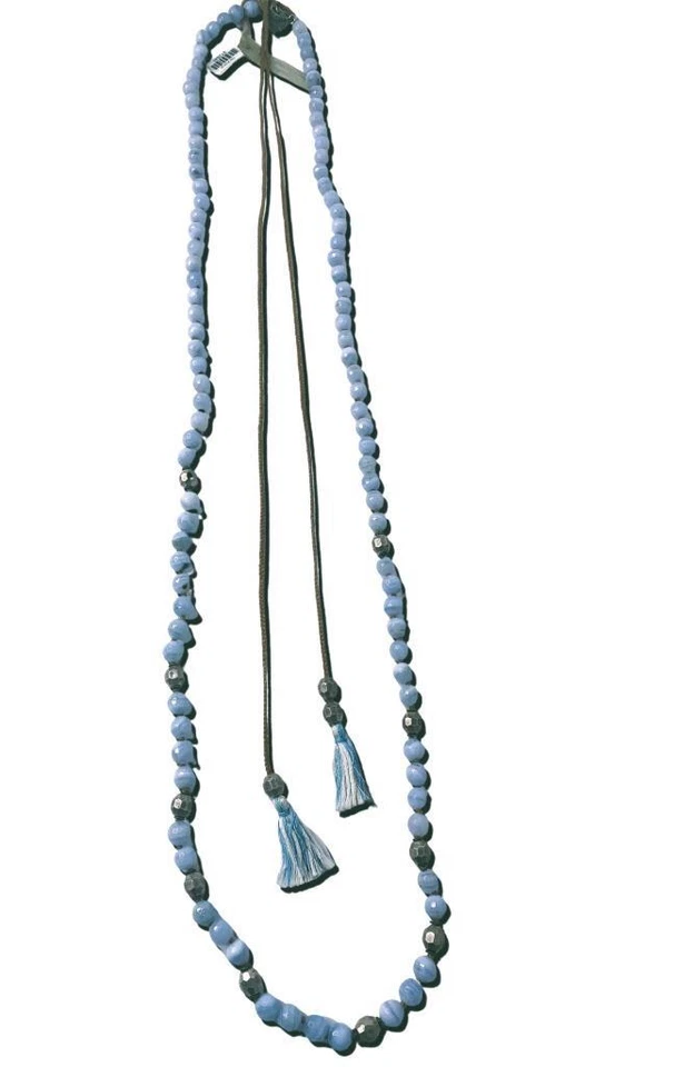 Chan Luu новый с Ярлыками $279 наслоения 2 бусы ожерелье синий кружевной агат золото надпись Lariat - Изображение 2 из 4