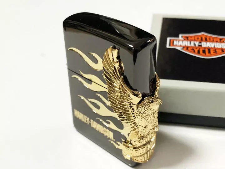 ZIPPO Harley Davidson Limited Model Side Metal Eagle Lighter Black/Gold  HDP-01