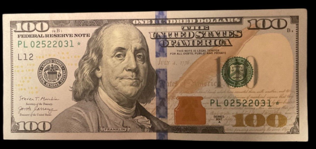One Hundred dollar bill star note with fancy (RARE) serial number 