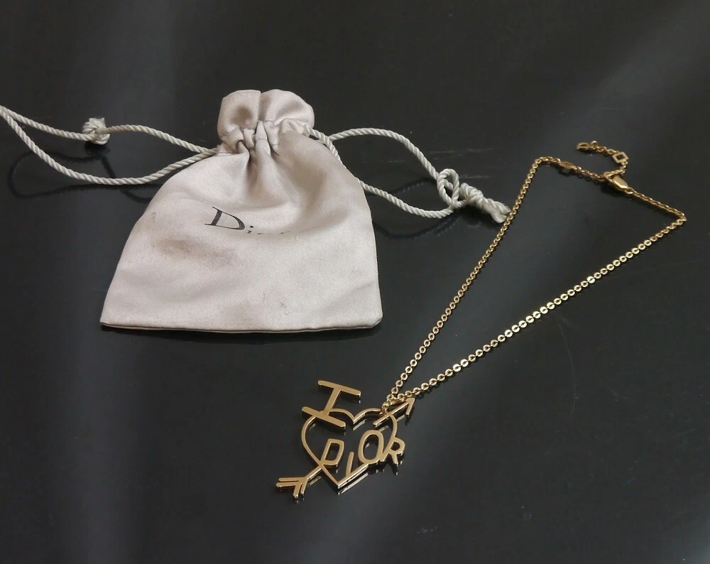 Autentica Collana Christian Dior Logo Vintage Freccia Cuore Metallizzato #1654
