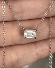  2250 14K Gold IGI Cert 1.05ct VS1/E Emerald Cut East West Lab Diamond Necklace