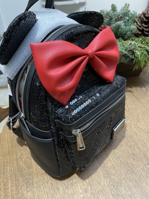 Loungefly Disney Minnie Mouse Black Sequin Red Bow Mini  display picture 2