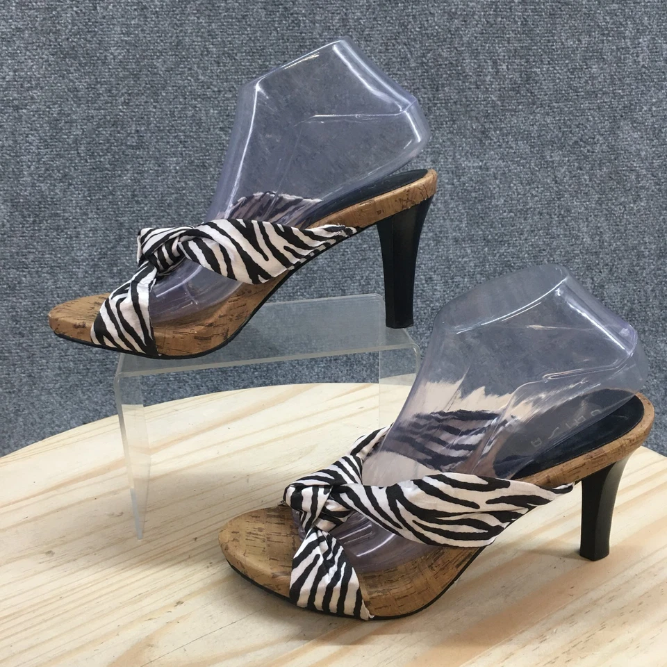 Unisa Heels 女式 9 M Unjojo2 斑马纹高跟鞋白色黑色织物结带 — 第 2/4 张图片