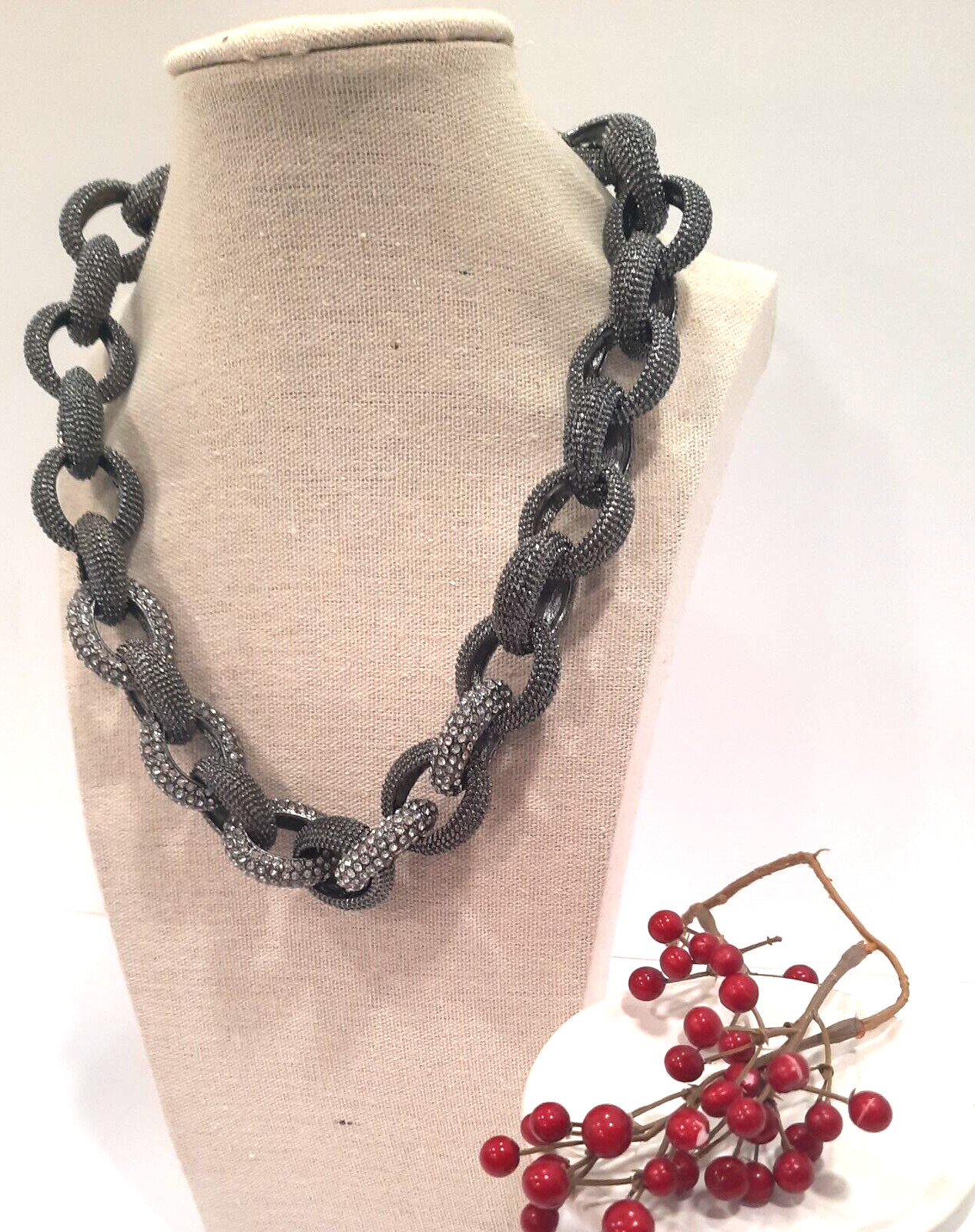 Statement Necklace Black Silver Circle Chain Spar… - image 3